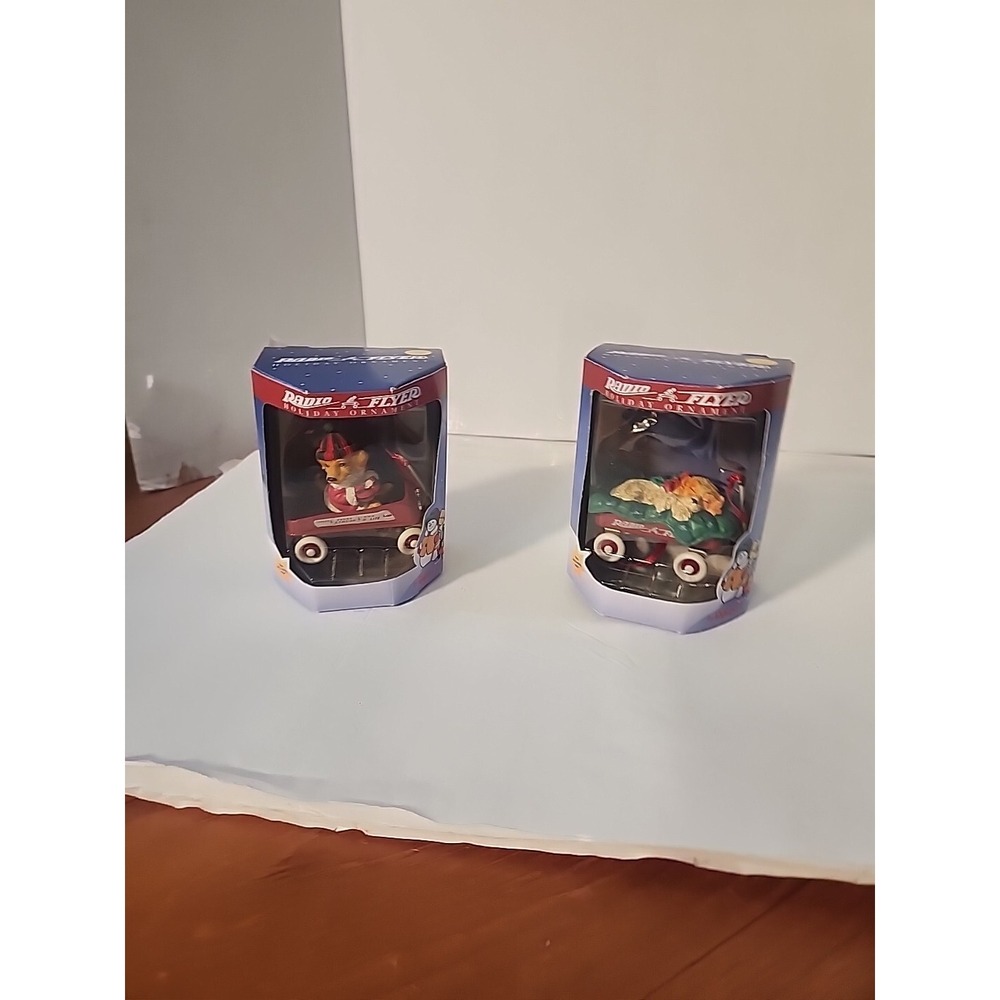 Lot Of 2 Enesco Radio Flyer Ornament 1999 Bear with Candy Cane Wagon New